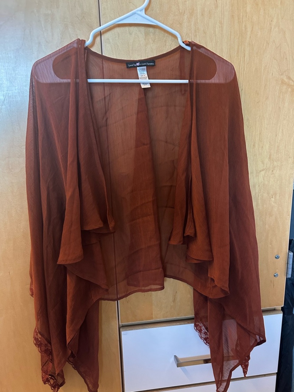 Love Squared Burnt Orange Sheer Draped Open-Front Cardigan